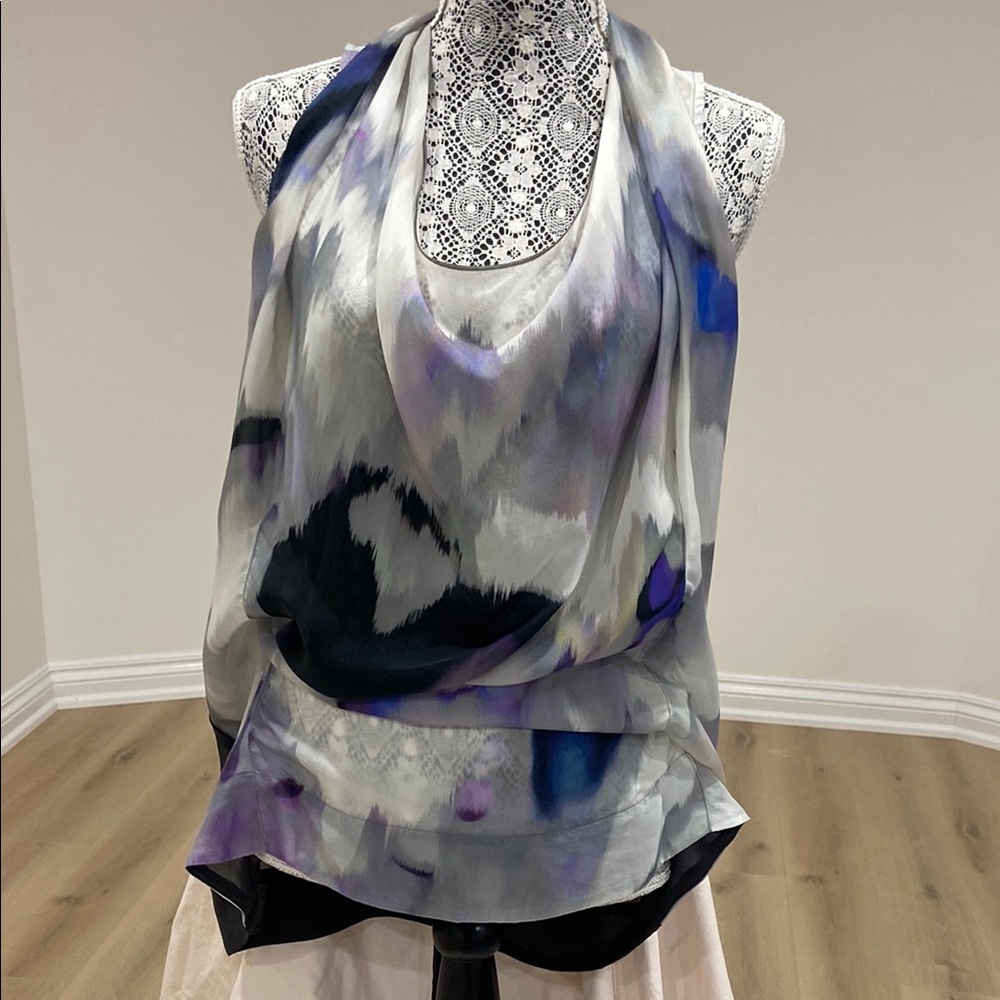 Asymmetrical Blue and Black Sleeveless Tank Top